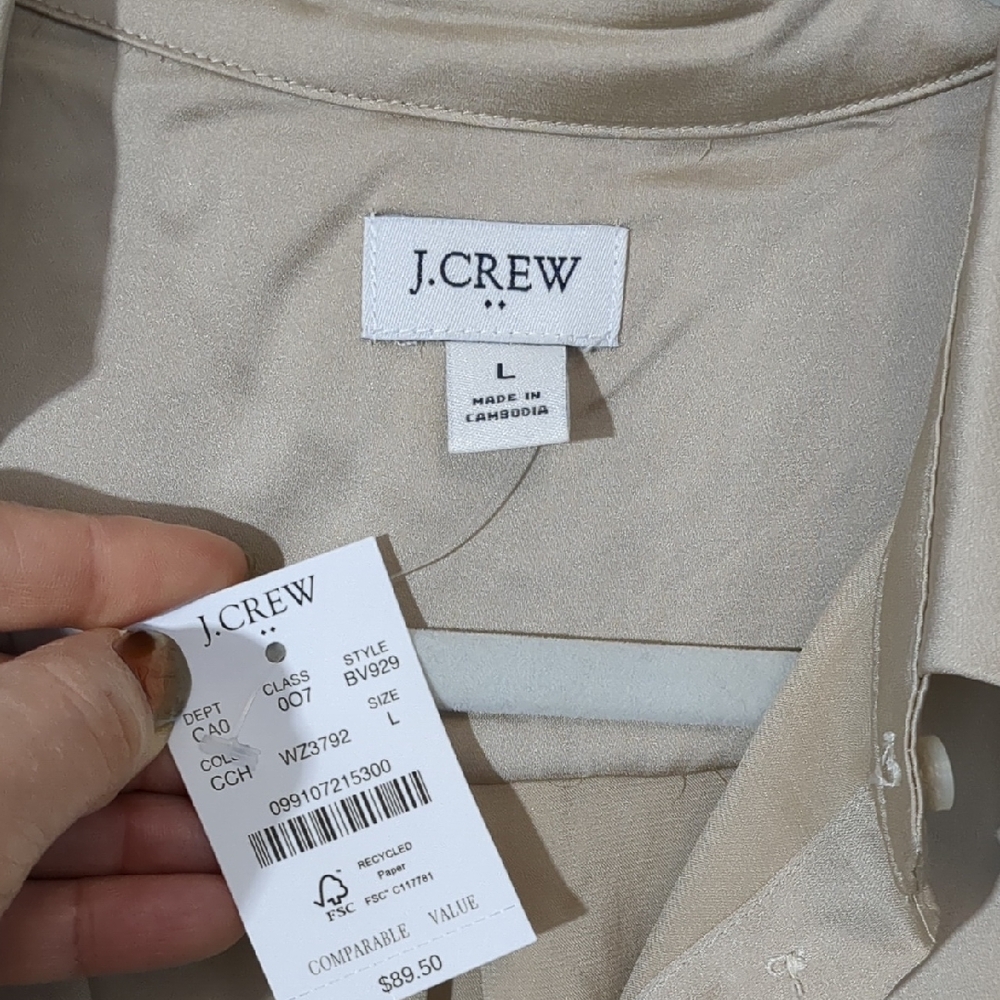 NWT J.Crew Light Beige Button-Up Shirt Sz L - Picture 2 of 9